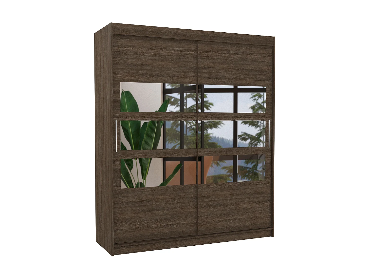 Armoire de chambre à coucher 2 portes coulissantes marron et 6 miroirs horizontaux Dolena 180cm