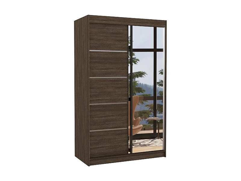 Kleine slaapkamerkast met 2 schuifdeuren in donker hout en Noka spiegel 120 cm