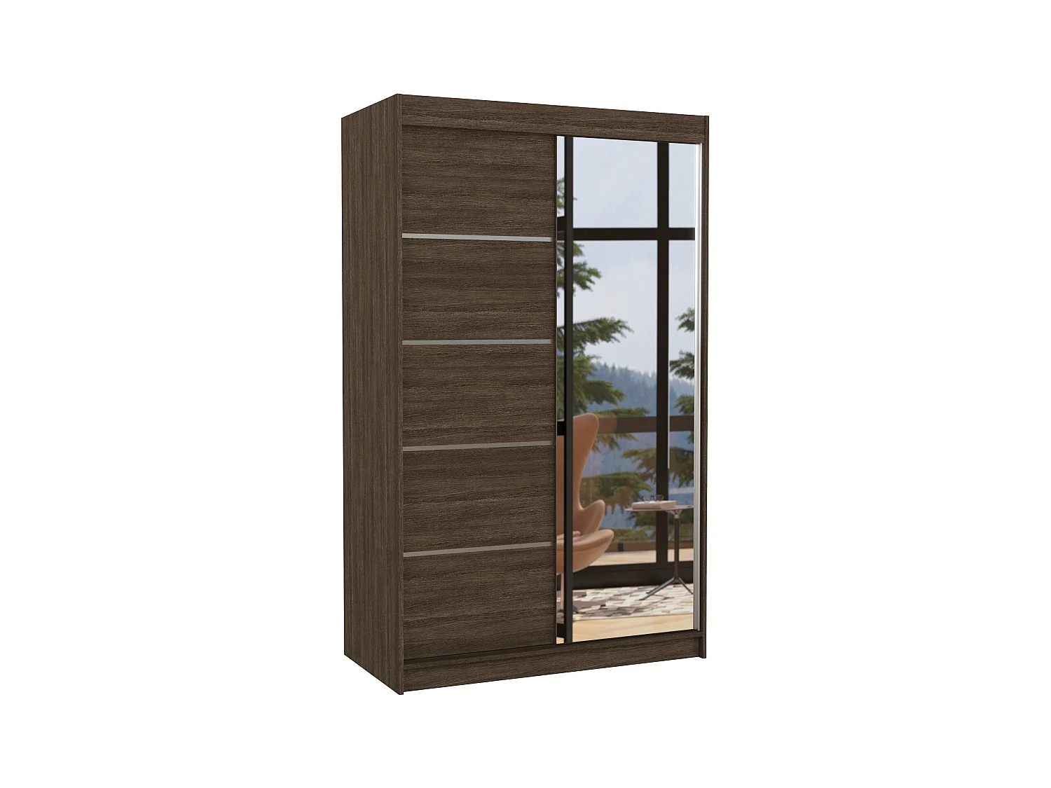 Petite armoire de chambre 2 portes coulissantes bois foncé et miroir Noka 120cm