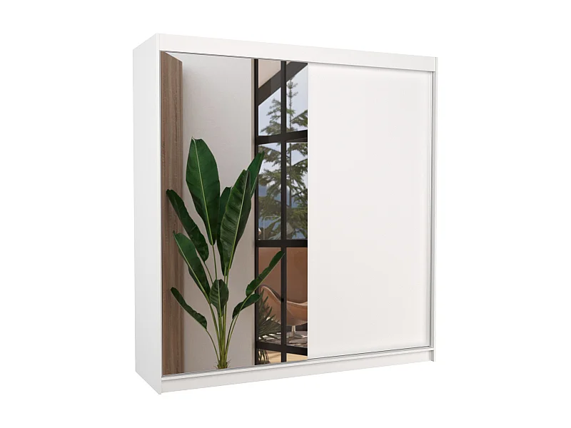 Armoire moderne chambre adulte 2 portes coulissantes 1 blanche 1 miroir Davia 200cm