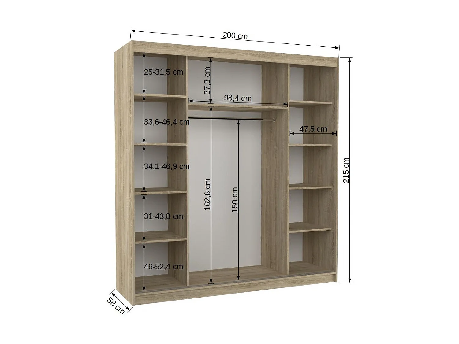 Armoire moderne chambre adulte 2 portes coulissantes 1 blanche 1 miroir Davia 200cm