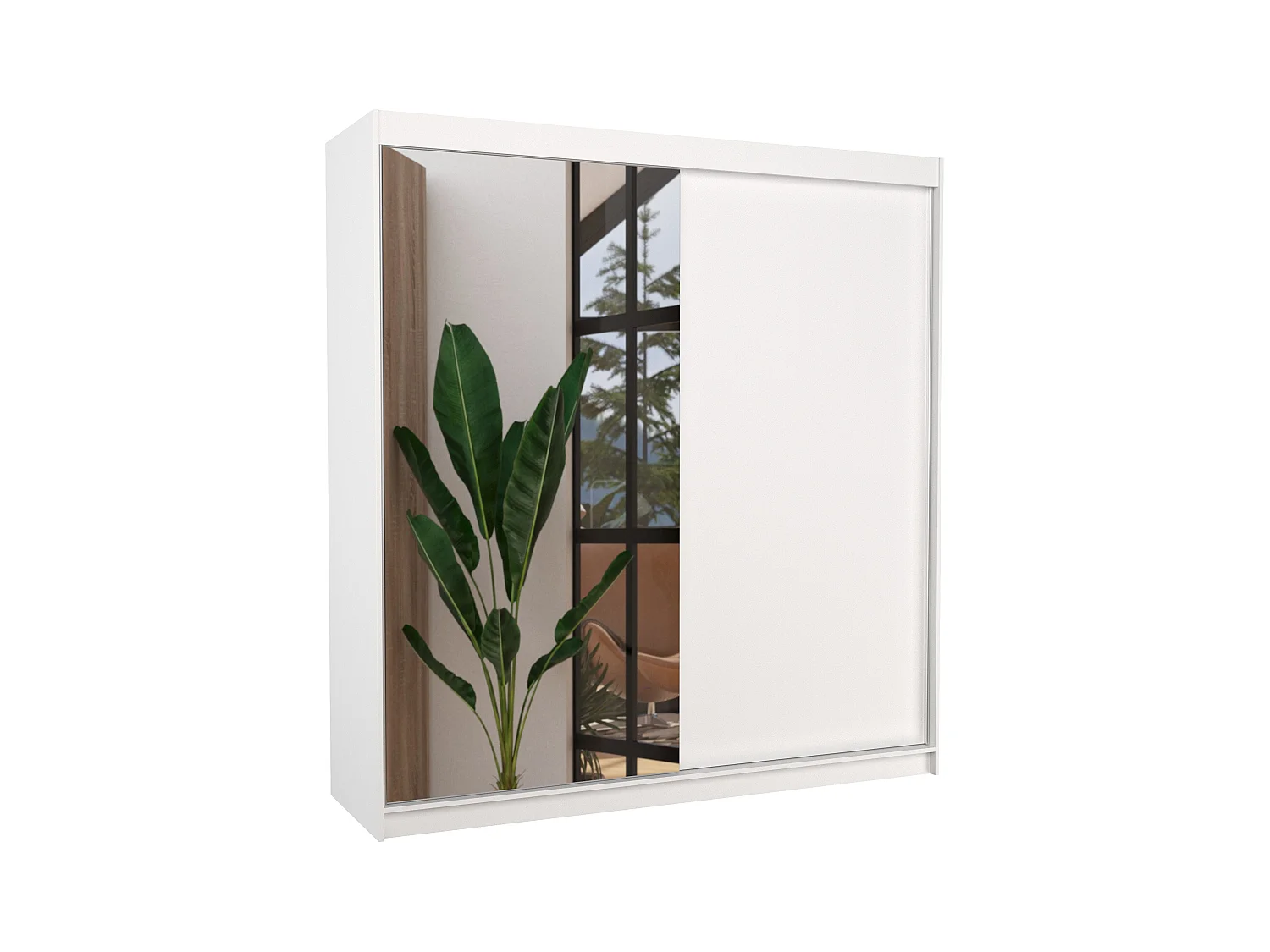 Armoire moderne chambre adulte 2 portes coulissantes 1 blanche 1 miroir Davia 200cm