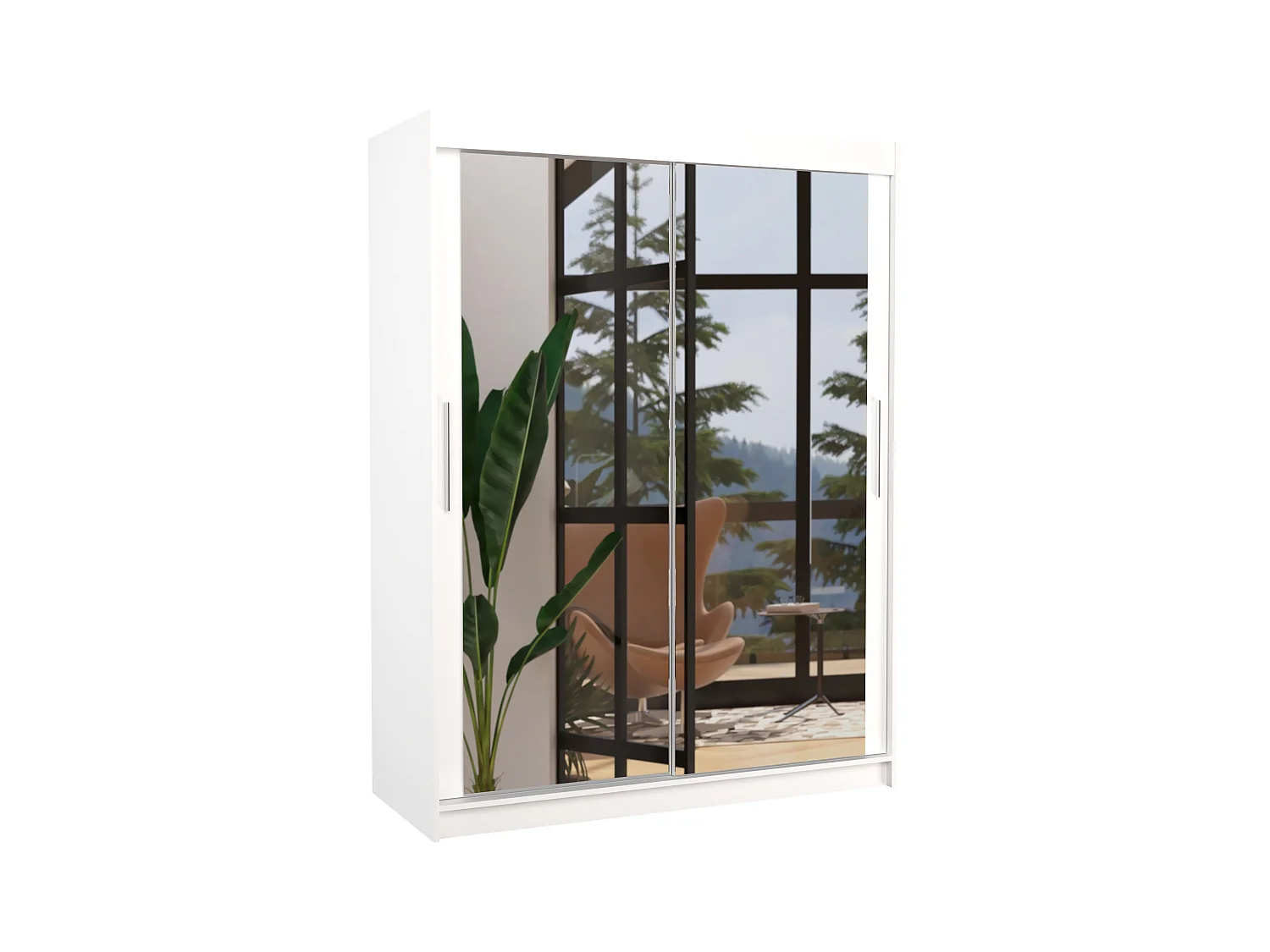 Armoire de chambre blanche 2 portes coulissantes avec miroir Prima 150cm