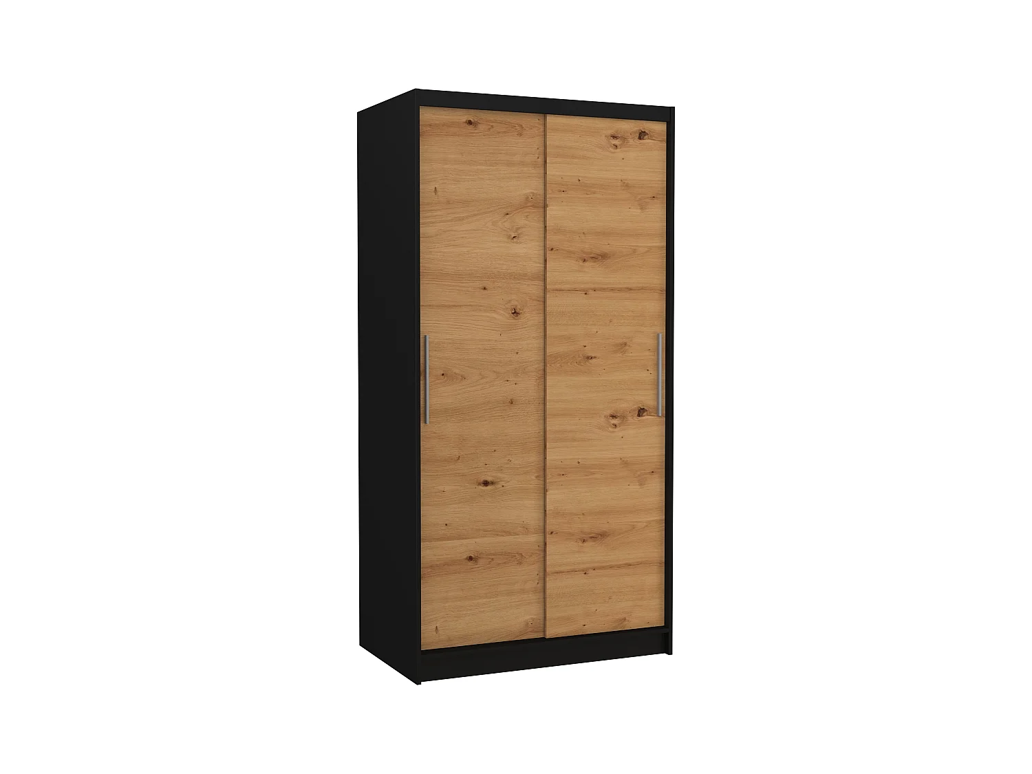 Petite armoire de chambre à coucher noir 2 portes coulissantes bois artisan Kilane 100cm