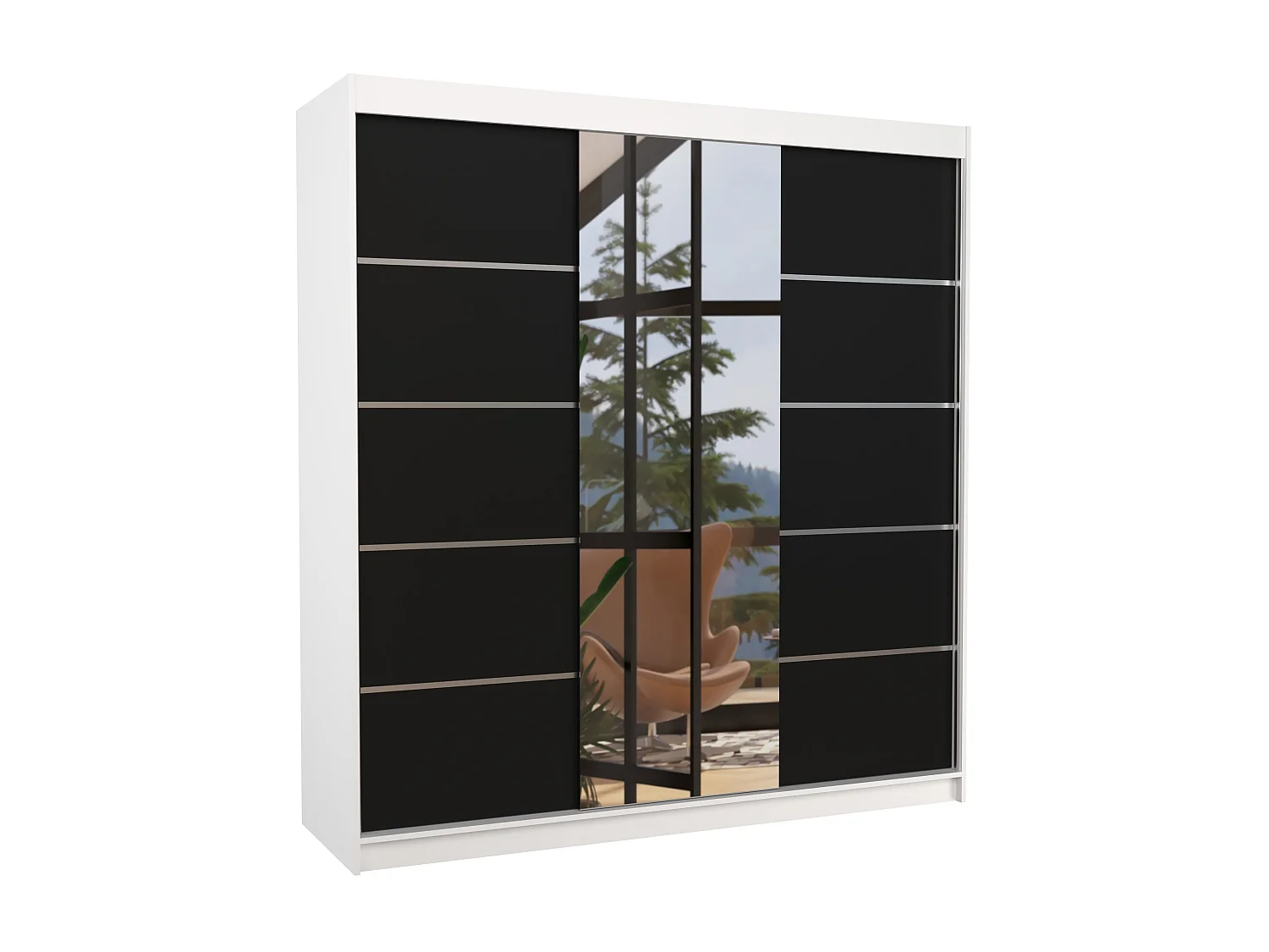 Armoire chambre adulte 2 portes coulissantes bois blanc et noir avec miroir Baker 200cm