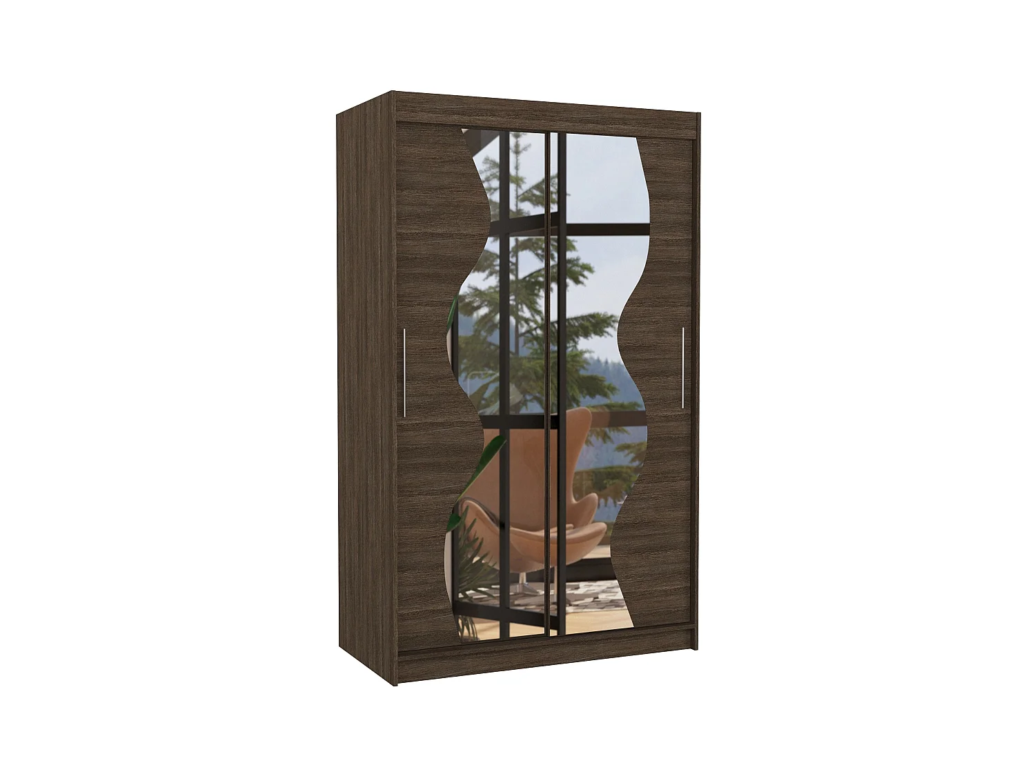 Petite armoire de chambre 2 portes coulissantes bois marron et miroir Vaguz 120cm