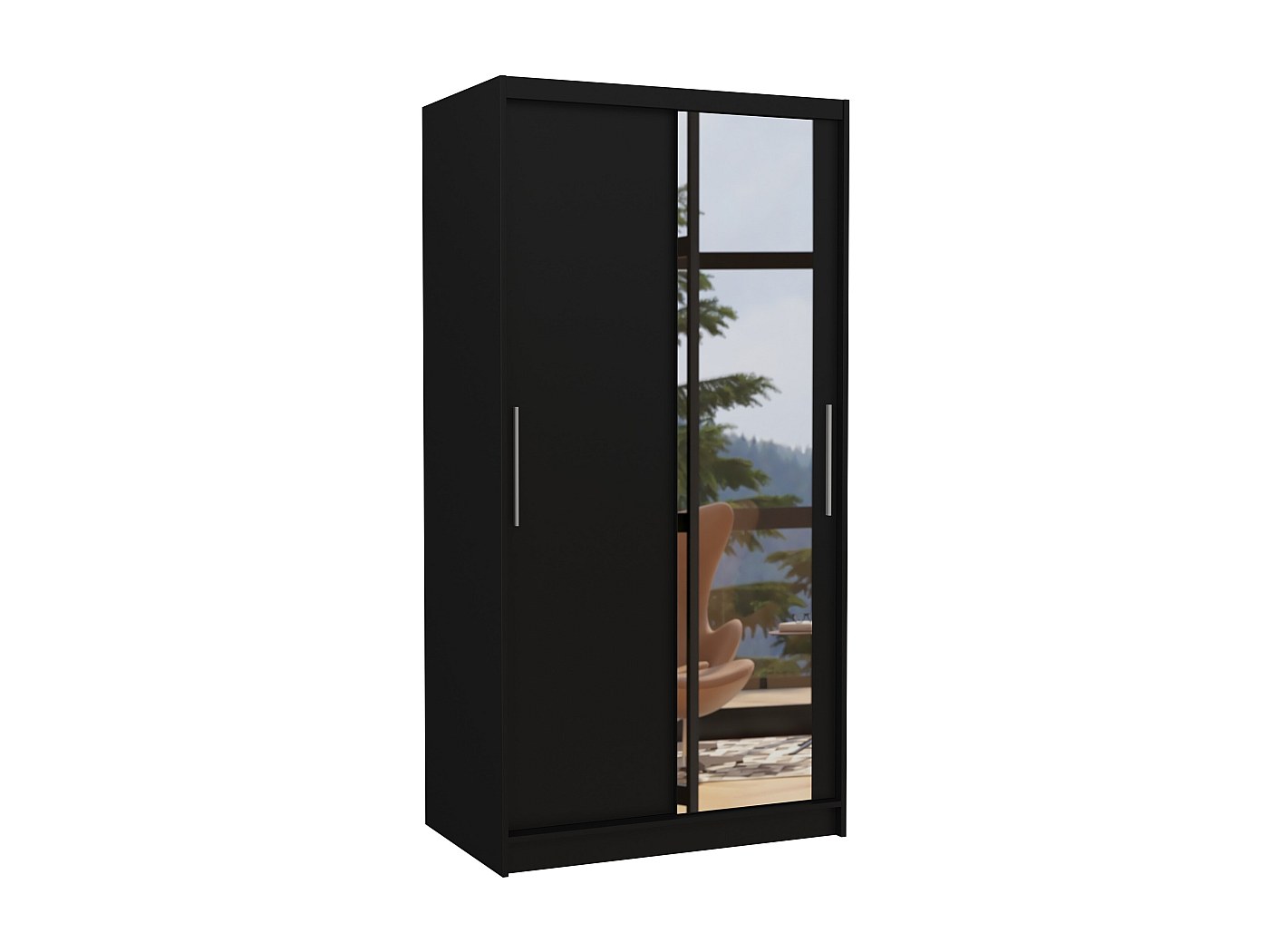 Petite armoire de chambre 2 portes coulissantes noir avec miroir Bazo 100cm