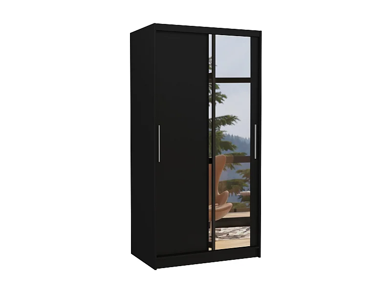 Petite armoire de chambre 2 portes coulissantes noir avec miroir Bazo 100cm