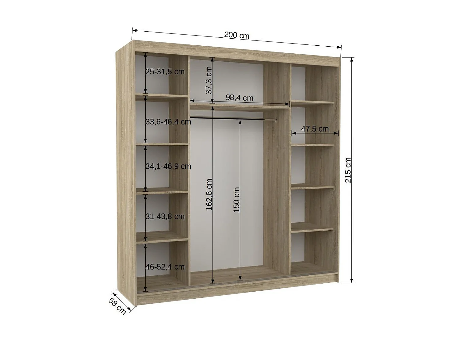 Armoire chambre adulte naturel et blanc 2 portes coulissantes Yvona 200cm