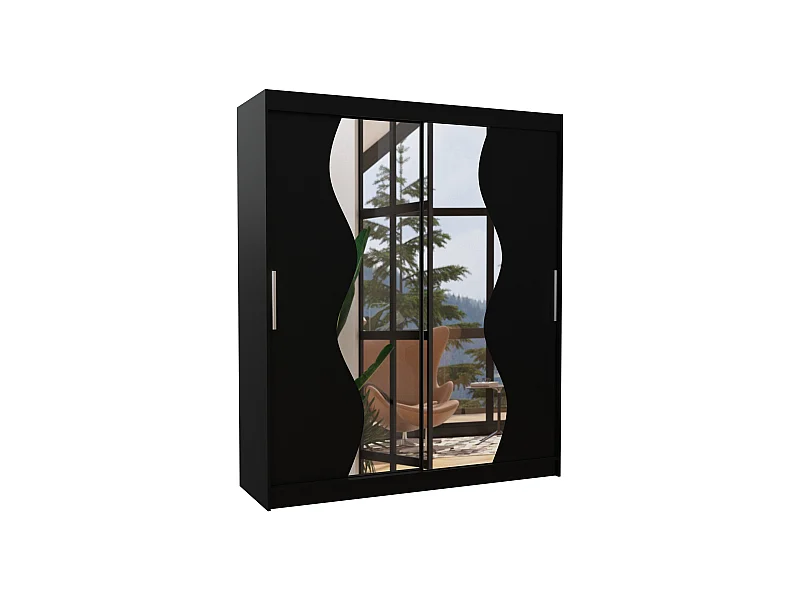 Armoire de chambre moderne noir 2 portes coulissantes avec miroir Voky 180cm