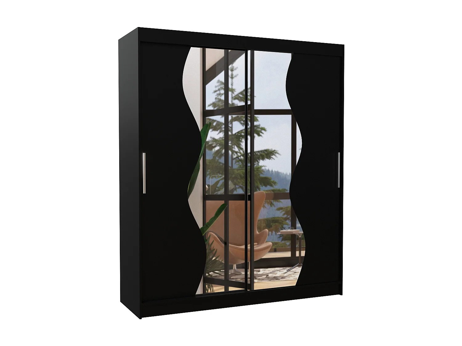 Armoire de chambre moderne noir 2 portes coulissantes avec miroir Voky 180cm