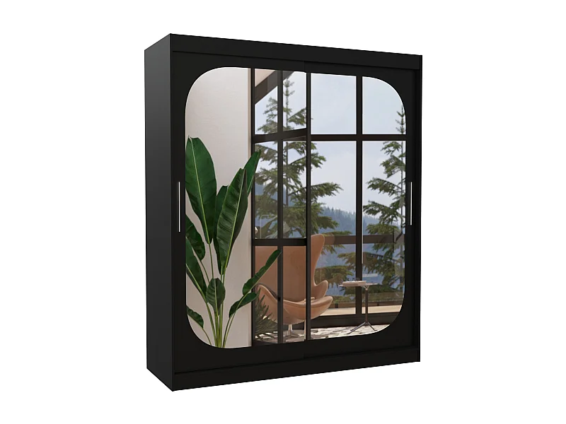 Armoire de chambre design noir 2 portes coulissantes avec miroir Ibizo 180cm