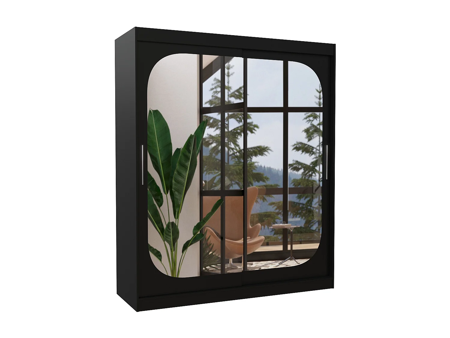 Armoire de chambre design noir 2 portes coulissantes avec miroir Ibizo 180cm