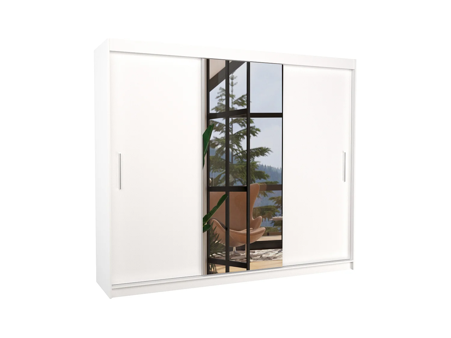 Grande armoire de chambre à coucher 3 portes coulissantes blanches et miroir Dany 250cm