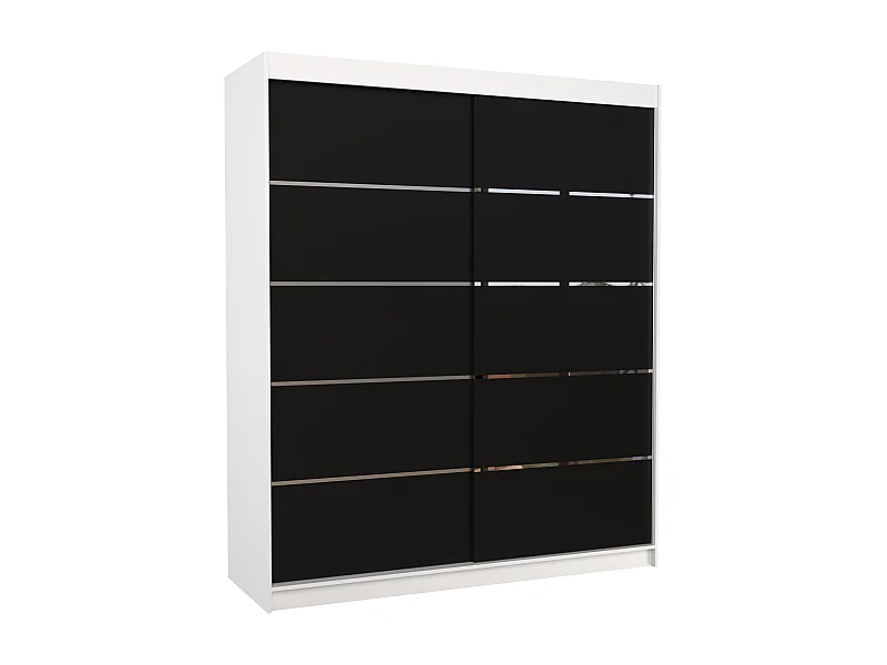 Armoire de chambre à coucher blanche 2 portes coulissantes noir et alu Pimka 180cm