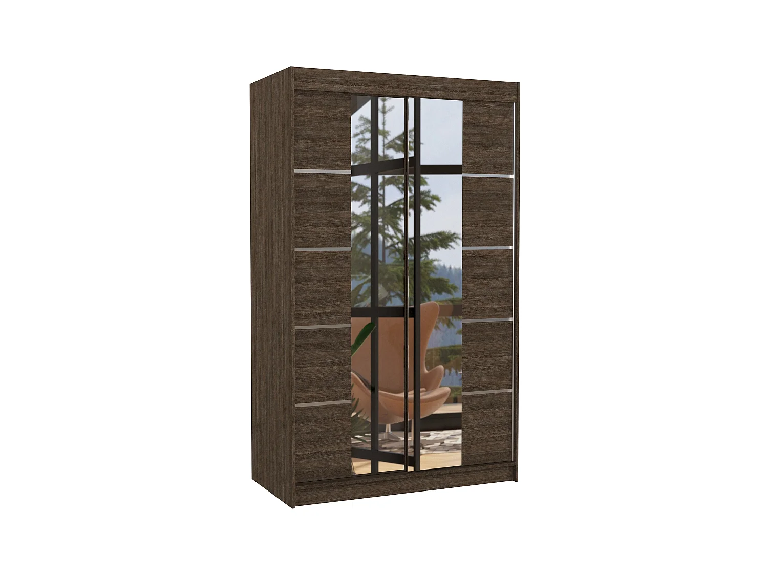 Petite armoire design de chambre à coucher 2 portes coulissantes marron et miroir Kinzo 120cm