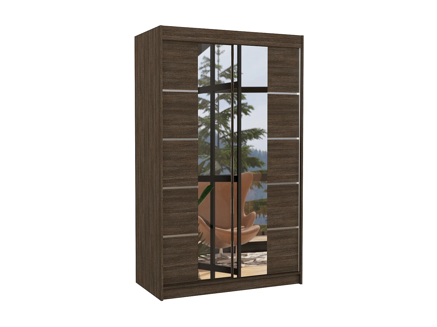 Petite armoire design de chambre à coucher 2 portes coulissantes marron et miroir Kinzo 120cm