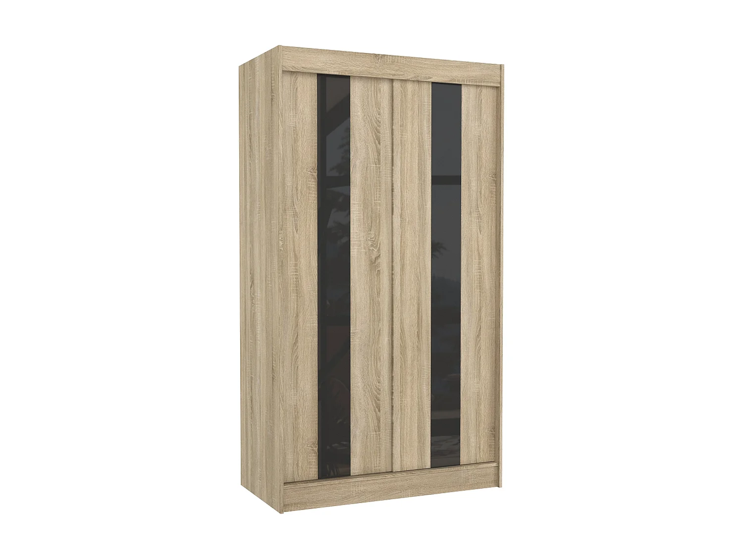 Armoire de chambre à portes coulissantes bois clair mat et noir laqué Karola - 3 tailles-Largeur 120 cm