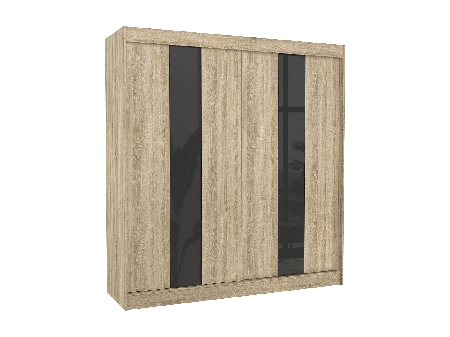 Armoire de chambre à portes coulissantes bois clair mat et noir laqué Karola - 3 tailles-Largeur 120 cm