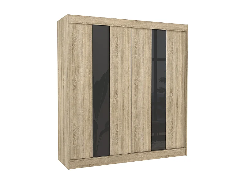 Armoire de chambre à portes coulissantes bois clair mat et noir laqué Karola - 3 tailles-Largeur 120 cm