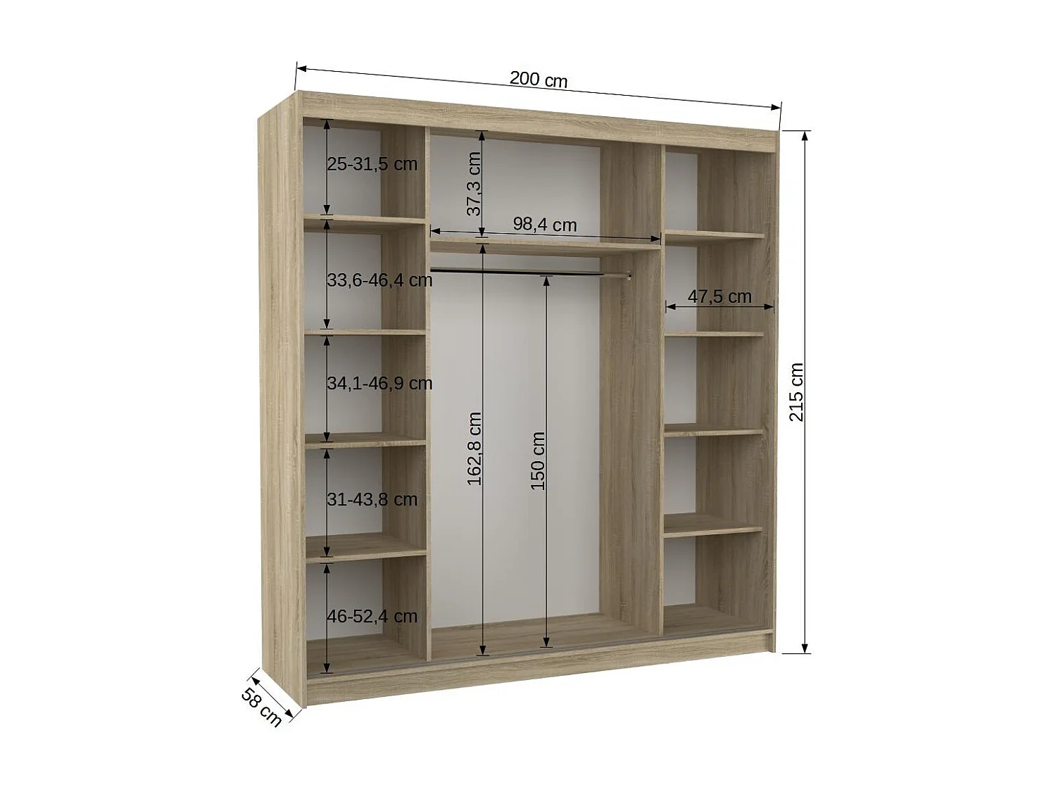 Armoire chambre adulte 2 portes coulissantes DALIA 200cm avec miroir-Naturel/Blanc