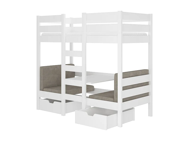 Lit mezzanine et superposé 2 couchages avec 2 tiroirs de rangement blanc 90x200 Sulutia