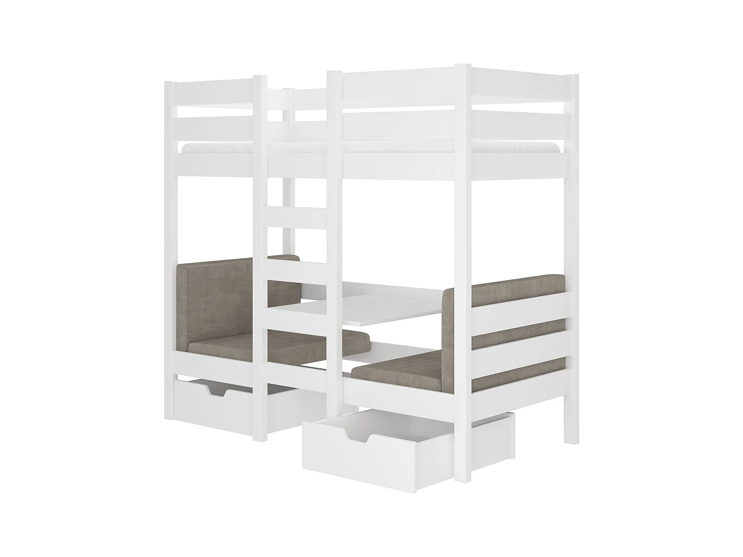 Lit mezzanine et superposé 2 couchages avec 2 tiroirs de rangement blanc 90x200 Sulutia