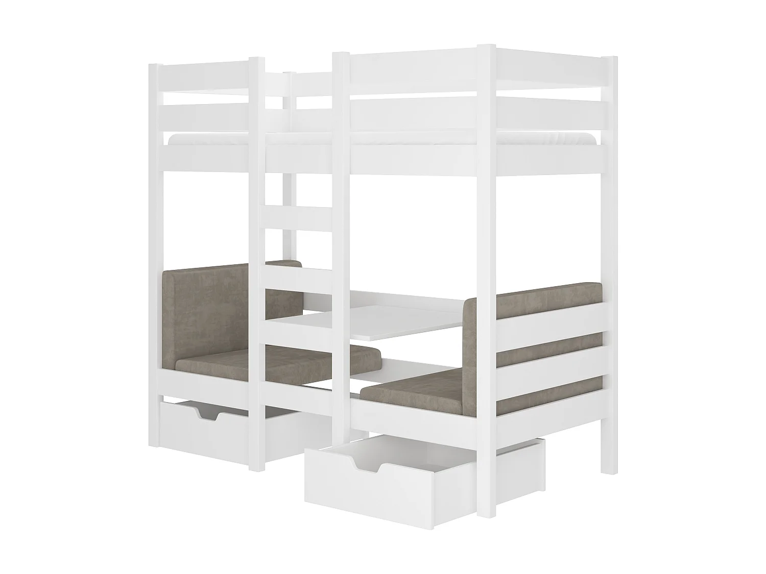 Lit mezzanine et superposé 2 couchages avec 2 tiroirs de rangement blanc 90x200 Sulutia