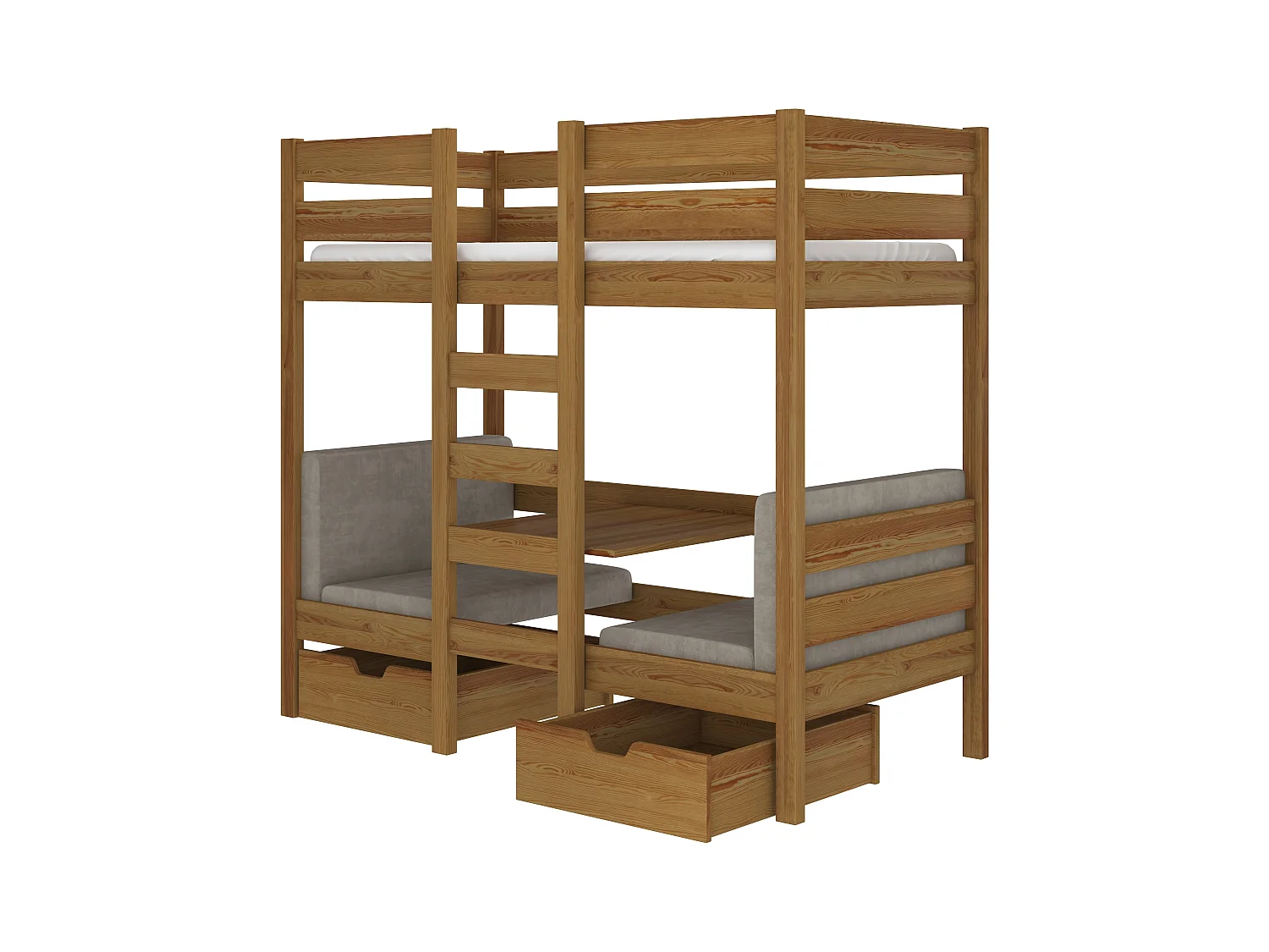 Lit mezzanine et superposé 2 couchages avec 2 tiroirs de rangement bois clair oak 90x200 Sulutia