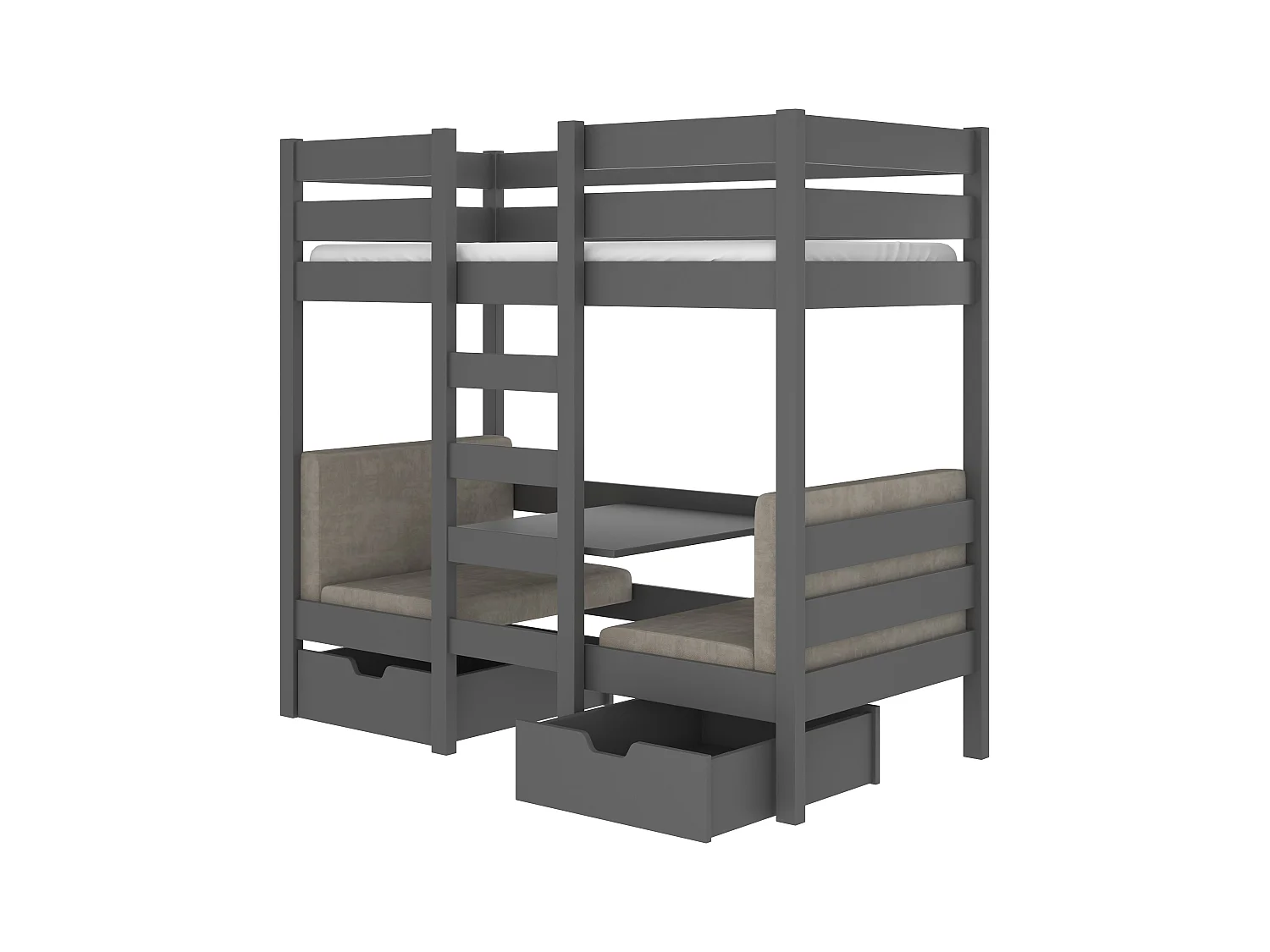 Lit mezzanine et superposé 2 couchages avec 2 tiroirs de rangement gris graphite 90x200 Sulutia
