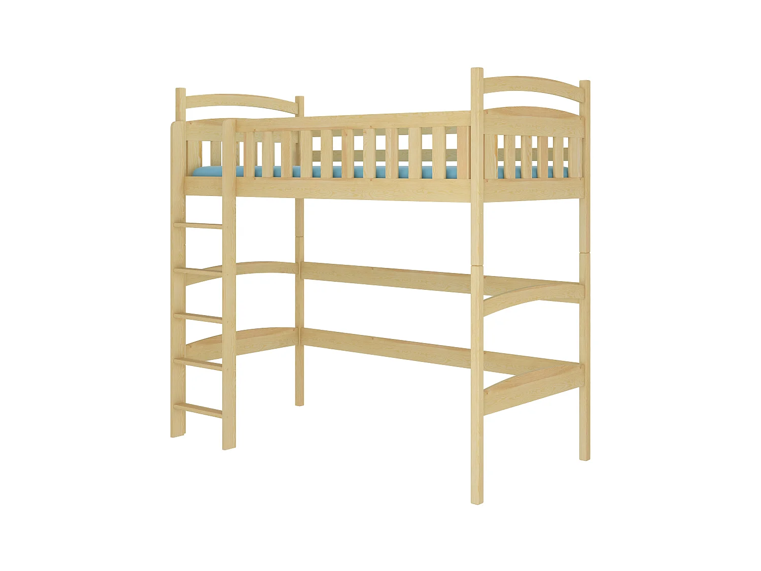 Lit enfant mezzanine bois de pin naturel 90x200 Mikola