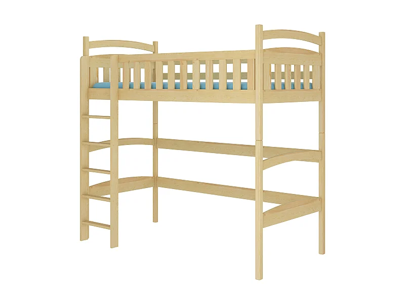 Lit enfant mezzanine bois de pin naturel 90x200 Mikola
