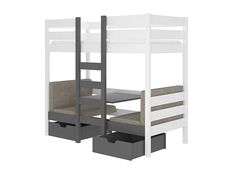 Lit mezzanine et superposé 2 couchages avec 2 tiroirs de rangement blanc et gris graphite 90x200 Sulutia