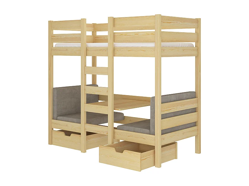 Lit mezzanine et superposé 2 couchages avec 2 tiroirs de rangement bois pin naturel 90x200 Sulutia