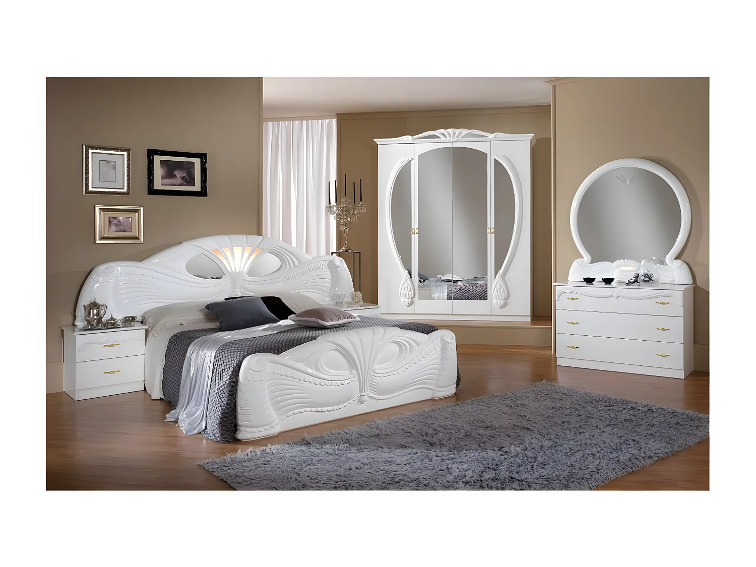 Miroir rond bois brillant blanc Venize 111cm