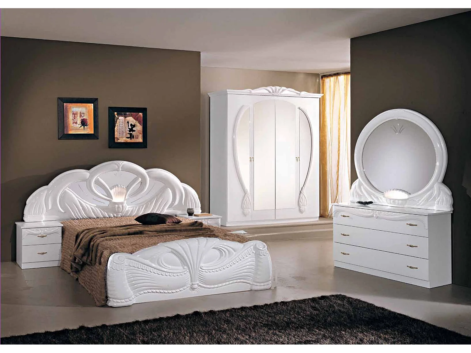 Miroir rond bois brillant blanc Venize 111cm