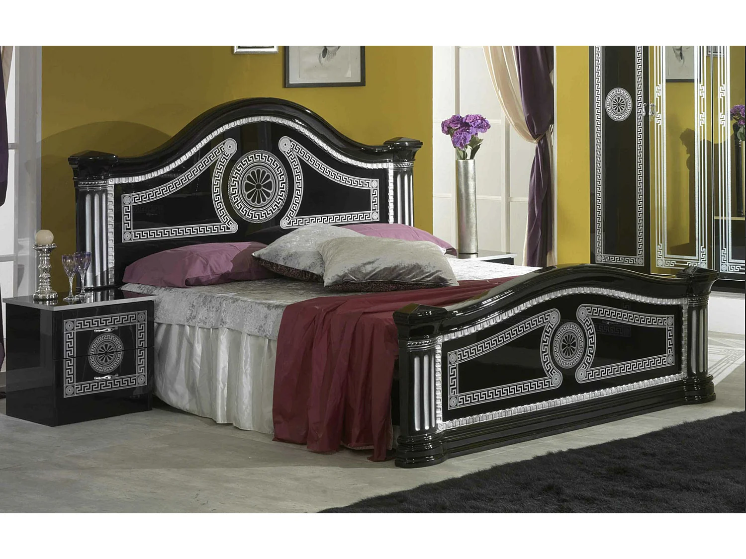 Miroir mural laqué noir et argenté Savana 94cm