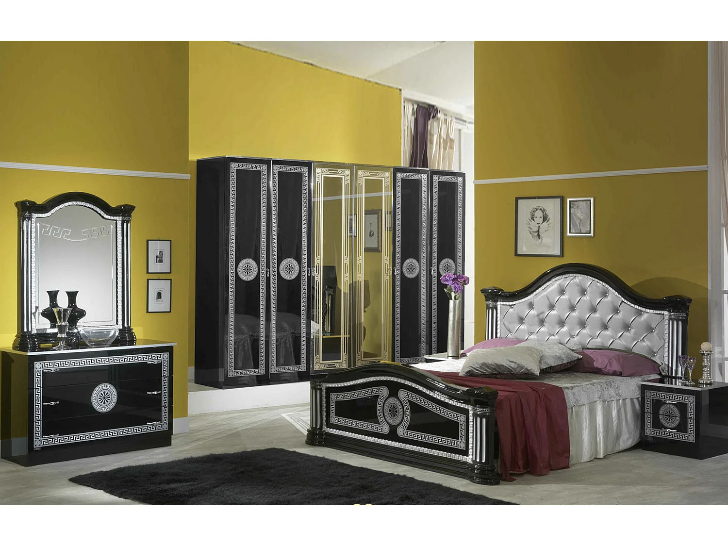 Miroir mural laqué noir et argenté Savana 94cm