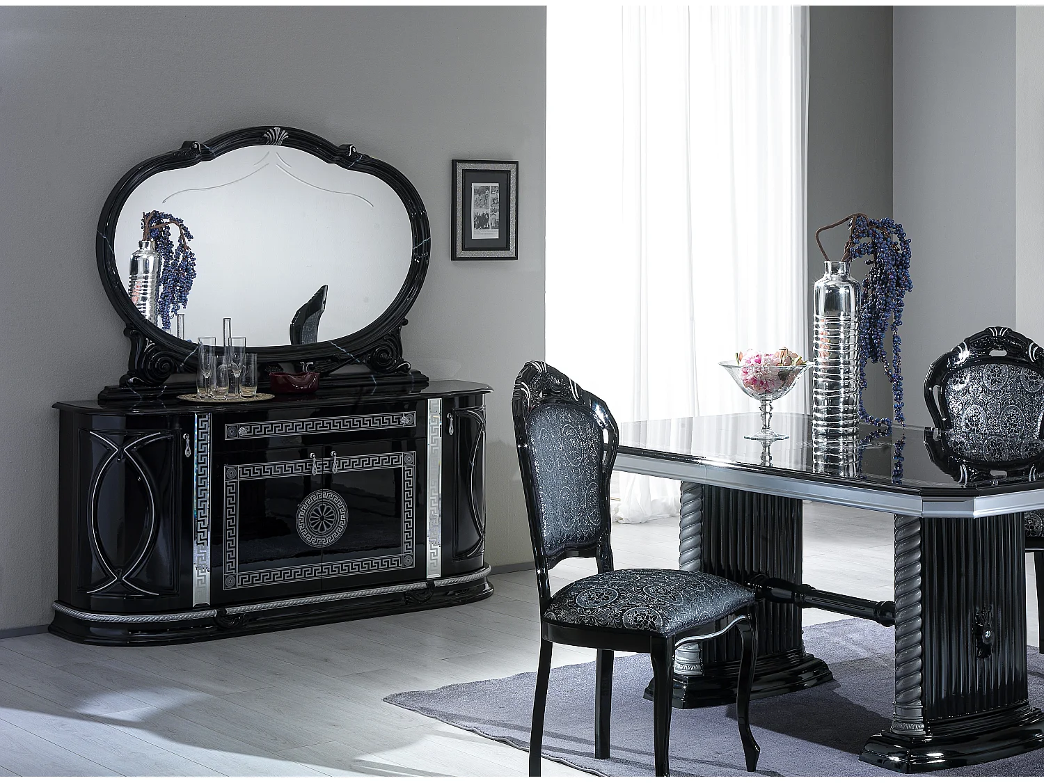 Miroir mural bois vernis laqué brillant noir Venus 130cm