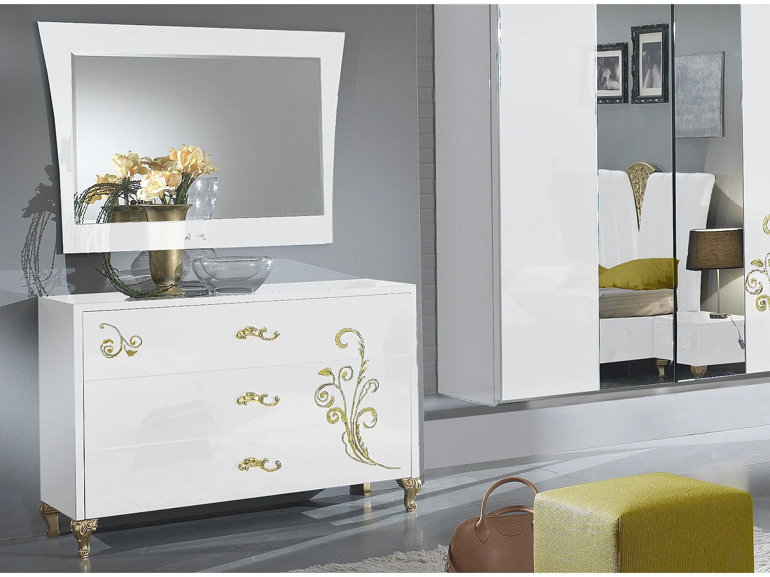 Miroir mural rectangulaire design bois laqué blanc Jade 80cm