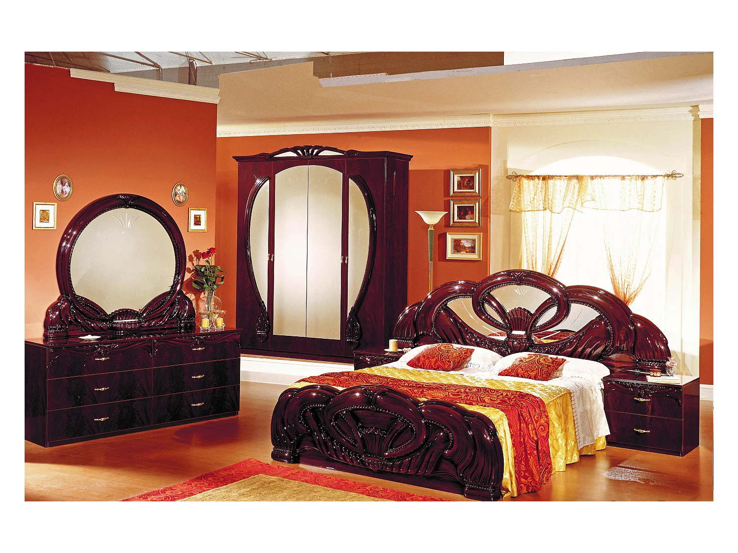 Miroir rond bois brillant acajou Venize 111cm