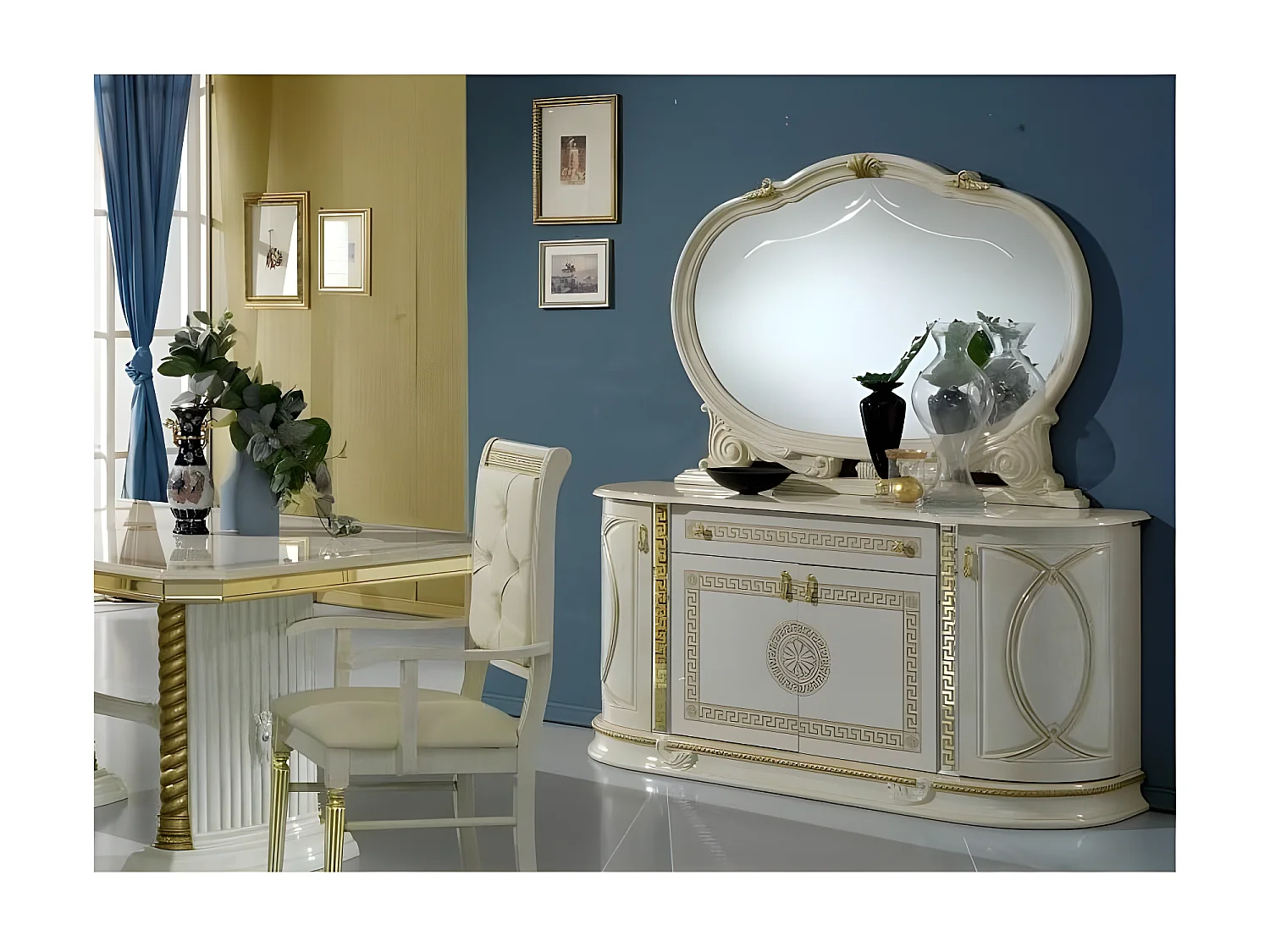 Miroir mural bois vernis laqué brillant beige Venus 130cm