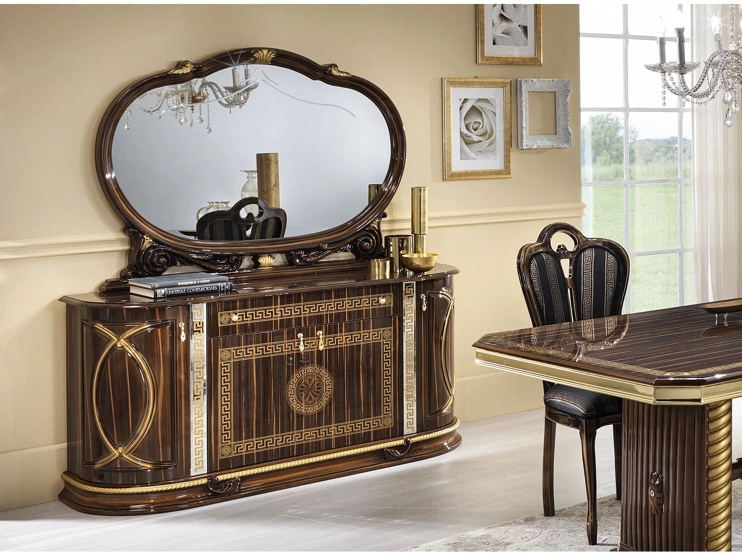 Venus bruin glanzend gelakt gelakt houten wandspiegel 130 cm