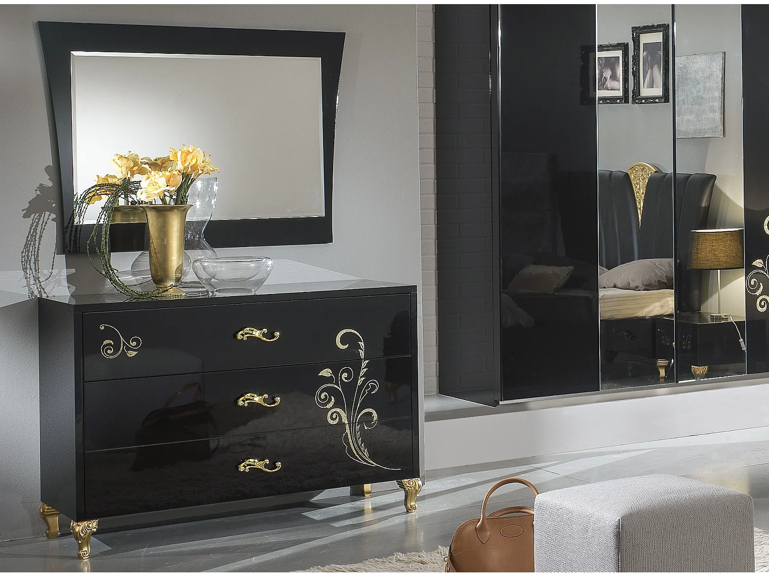 Rechthoekige wandspiegel design in zwart gelakt hout Jade 80 cm