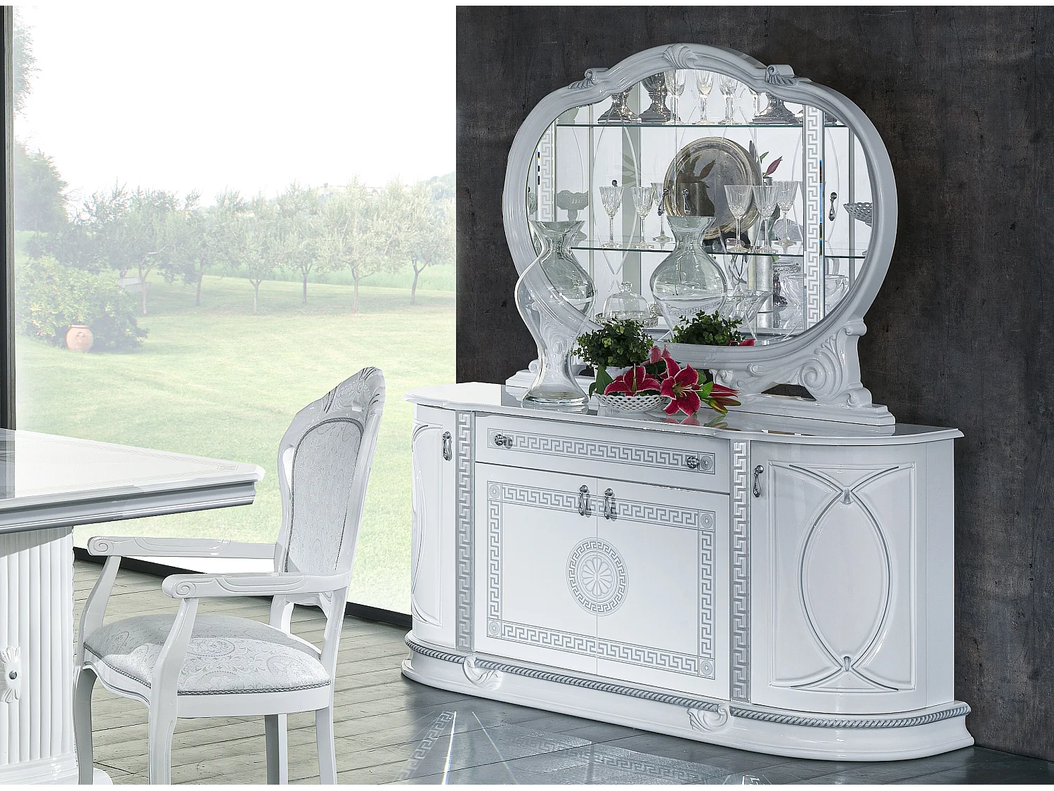 Venus wit glanzend gelakt gelakt houten wandspiegel 130 cm