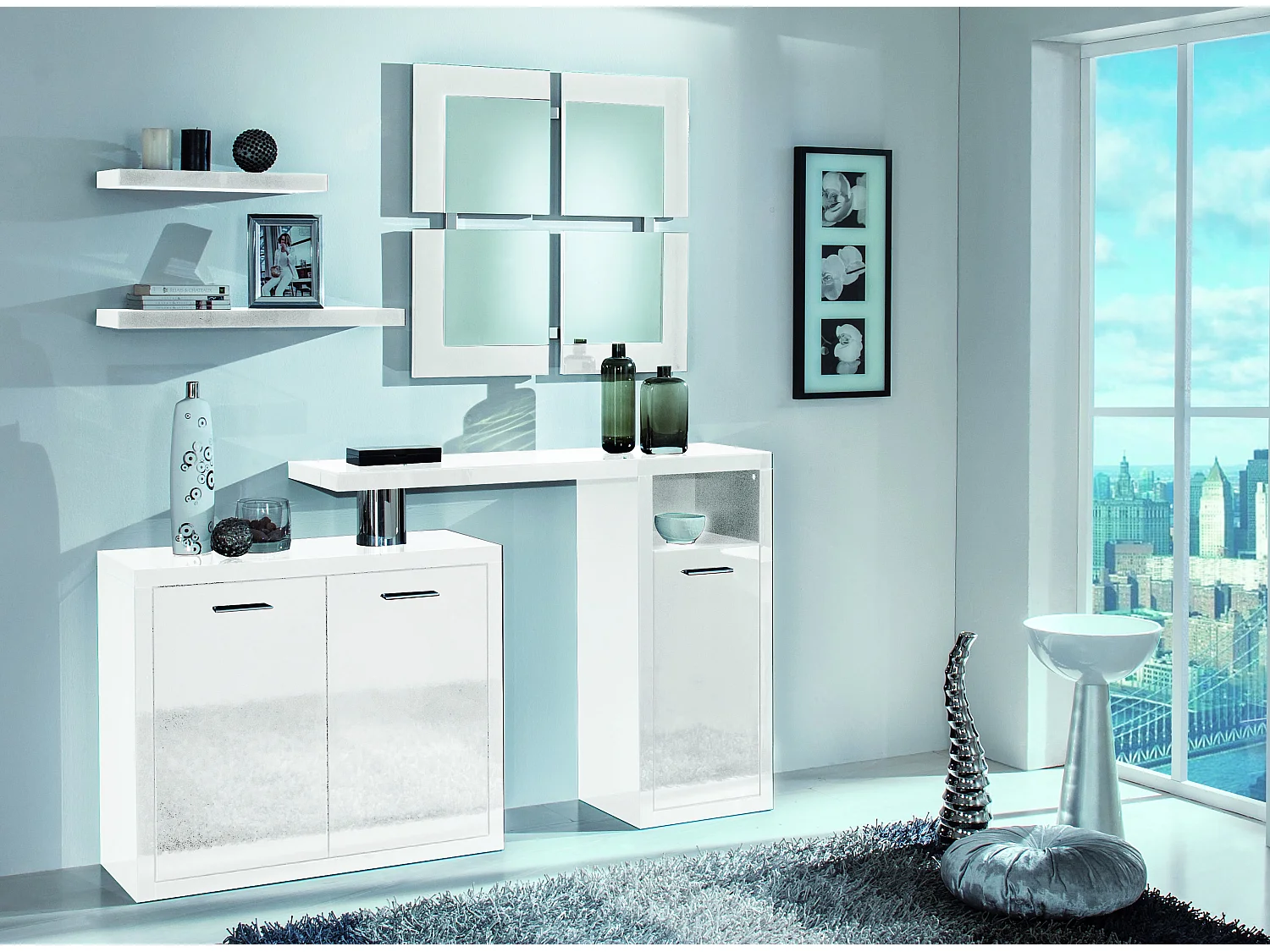 Ensemble meuble d'entrée bois brillant blanc Vado 172cm