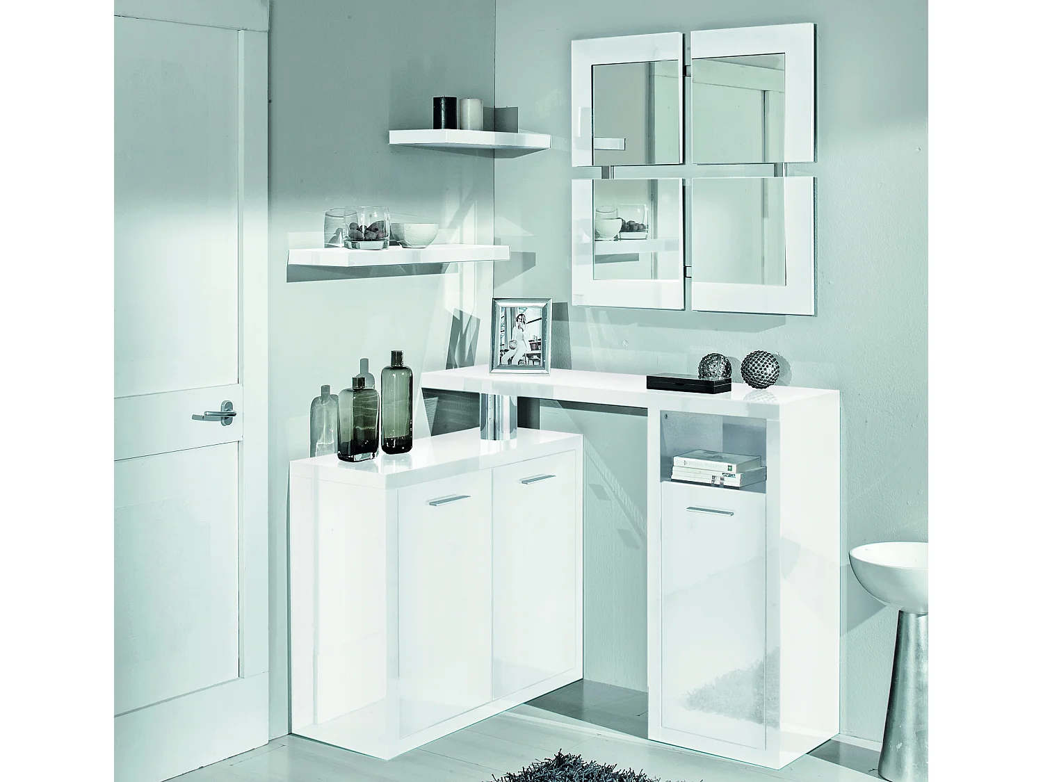 Ensemble meuble d'entrée bois brillant blanc Vado 172cm