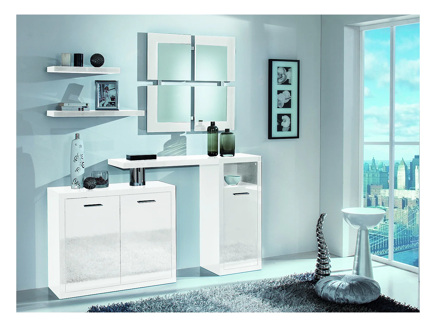 Ensemble meuble d'entrée bois brillant blanc Vado 172cm