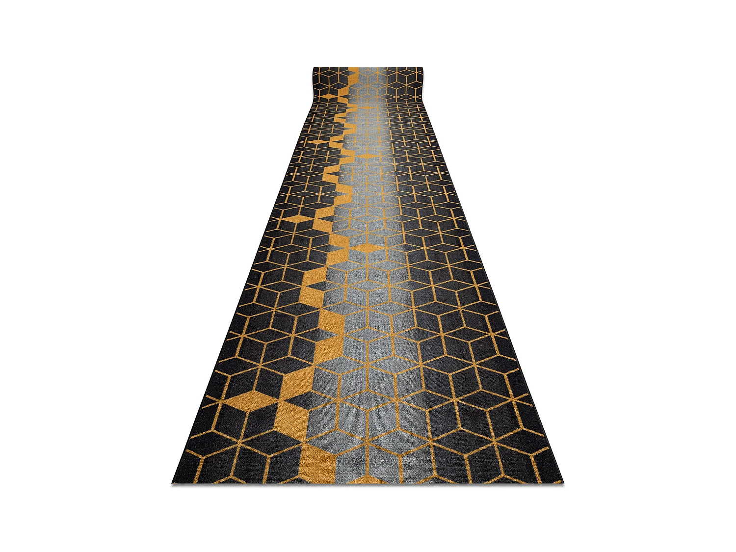 PASSATOIA gommata HEKSAGON Esagono nero / oro 120x810 cm