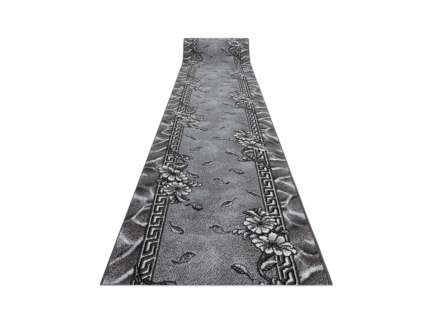 TAPIS DE COULOIR BCF MORAD Trio fleurs, feuilles gris 120x990 cm